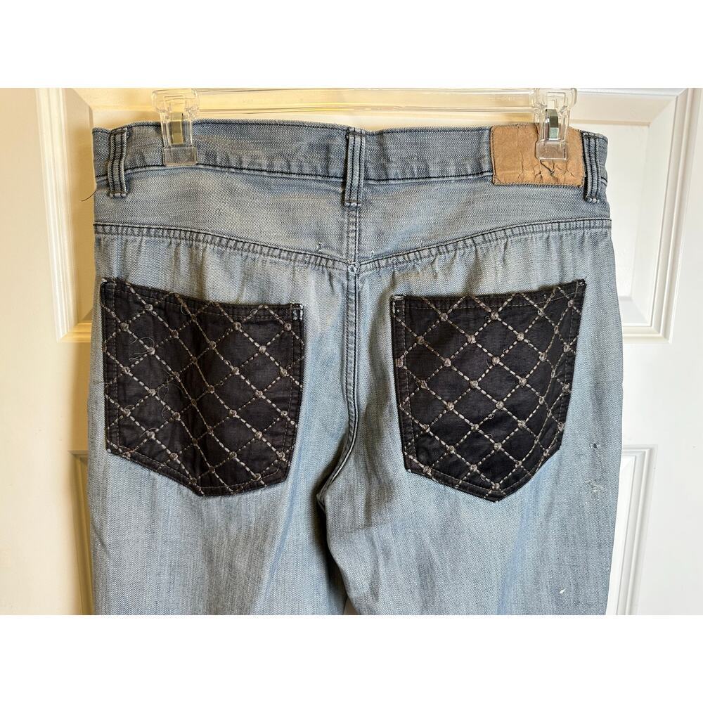 Distressed Y2K Royal Linx Straight Leg Jeans Quilted Black Pockets Men's Size 38 - Picture 4 of 8